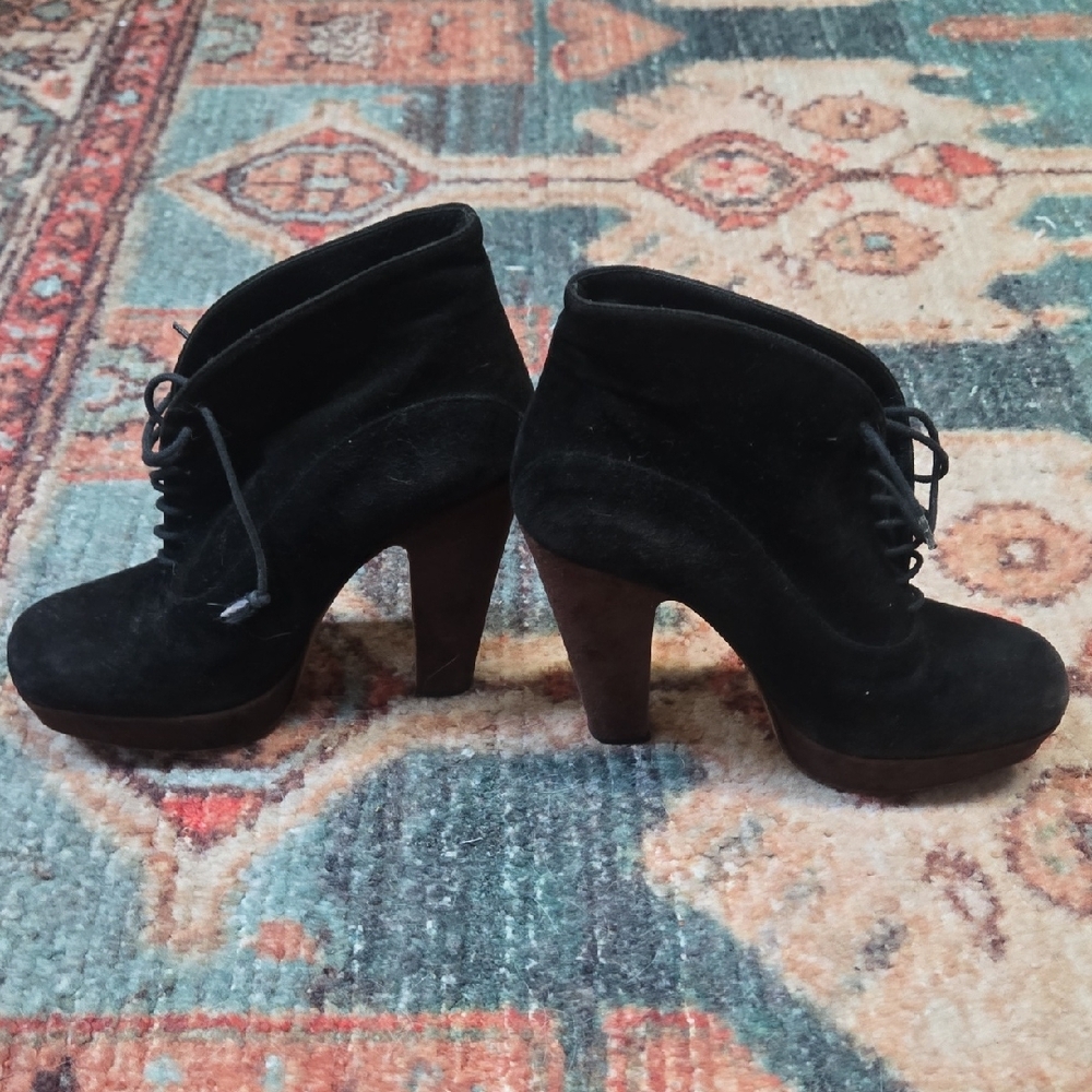 Prada Black Suede Lace-Up Platform Ankle Boots - Picture 2 of 9